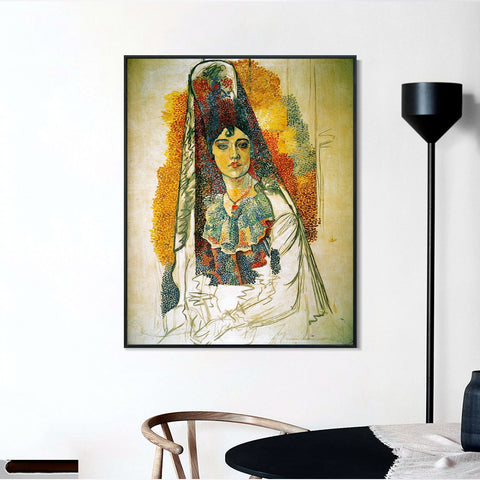 INVIN ART Framed Canvas Giclee Print Art 1917 Femme en costume espagnol (La Salchichona) by Pablo Picasso Wall Art Living Room Home Office Decorations