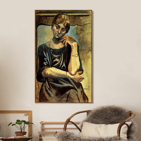 INVIN ART Framed Canvas Giclee Print Art 1917 Olga Kokhlova1 by Pablo Picasso Wall Art Living Room Home Office Decorations