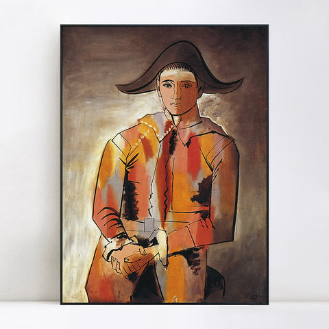 INVIN ART Framed Canvas Giclee Print Art Arlequin, Les Mains Croisee, 1923 (Jacinto Salvado) by Pablo Picasso Wall Art Living Room Home Office Decorations