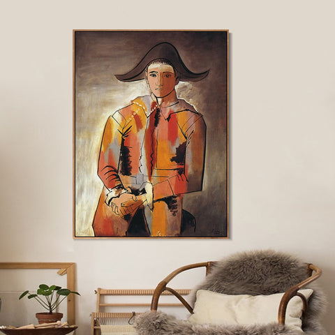 INVIN ART Framed Canvas Giclee Print Art Arlequin, Les Mains Croisee, 1923 (Jacinto Salvado) by Pablo Picasso Wall Art Living Room Home Office Decorations