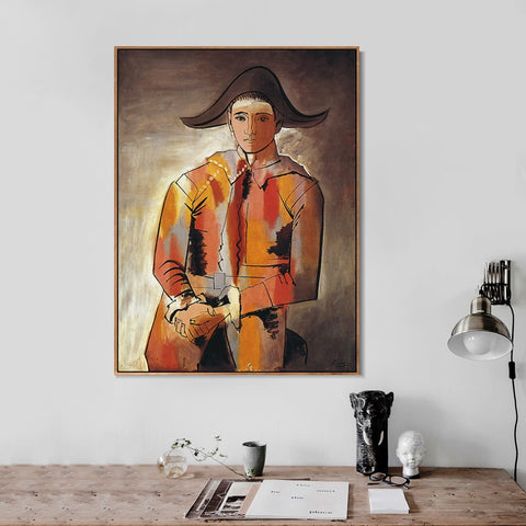 INVIN ART Framed Canvas Giclee Print Art Arlequin, Les Mains Croisee, 1923 (Jacinto Salvado) by Pablo Picasso Wall Art Living Room Home Office Decorations