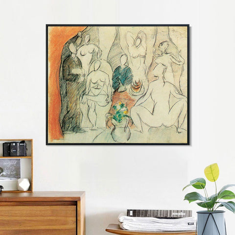 INVIN ART Framed Canvas Giclee Print Art 1907 Les Demoiselles D'avignon - Esquisse Pour by Pablo Picasso Wall Art Living Room Home Office Decorations