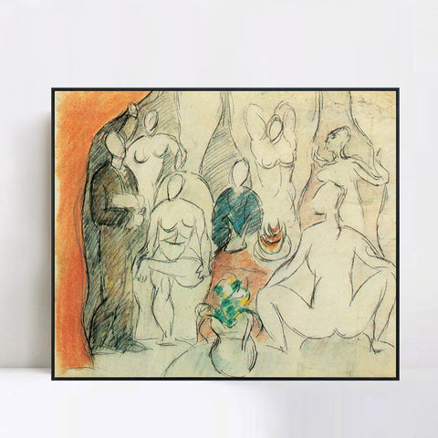 INVIN ART Framed Canvas Giclee Print Art 1907 Les Demoiselles D'avignon - Esquisse Pour by Pablo Picasso Wall Art Living Room Home Office Decorations