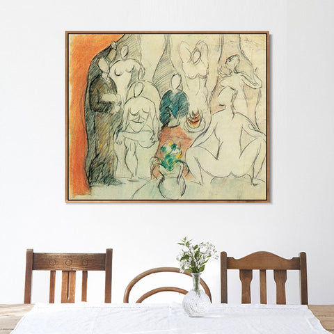 INVIN ART Framed Canvas Giclee Print Art 1907 Les Demoiselles D'avignon - Esquisse Pour by Pablo Picasso Wall Art Living Room Home Office Decorations