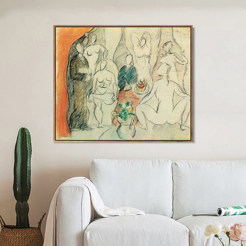 INVIN ART Framed Canvas Giclee Print Art 1907 Les Demoiselles D'avignon - Esquisse Pour by Pablo Picasso Wall Art Living Room Home Office Decorations