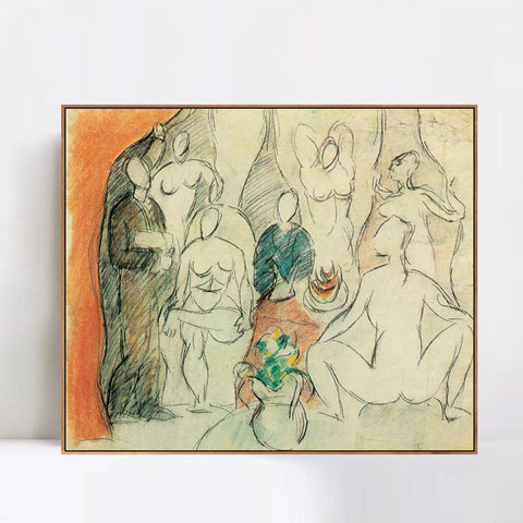 INVIN ART Framed Canvas Giclee Print Art 1907 Les Demoiselles D'avignon - Esquisse Pour by Pablo Picasso Wall Art Living Room Home Office Decorations