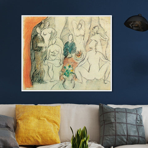INVIN ART Framed Canvas Giclee Print Art 1907 Les Demoiselles D'avignon - Esquisse Pour by Pablo Picasso Wall Art Living Room Home Office Decorations