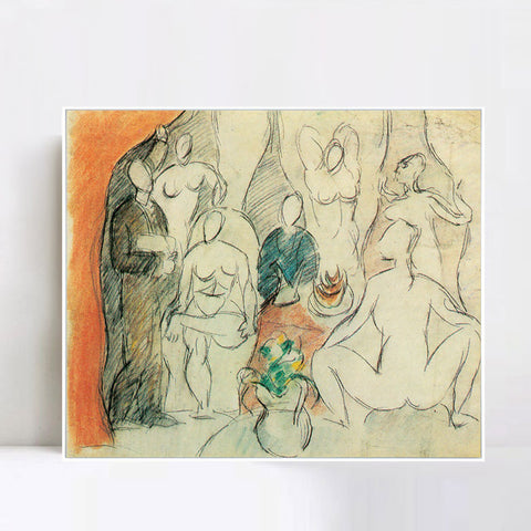 INVIN ART Framed Canvas Giclee Print Art 1907 Les Demoiselles D'avignon - Esquisse Pour by Pablo Picasso Wall Art Living Room Home Office Decorations