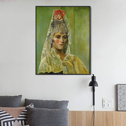 INVIN ART Framed Canvas Giclee Print Art 1917-Olga-Kokhlova-_la-mantille by Pablo Picasso Wall Art Living Room Home Office Decorations