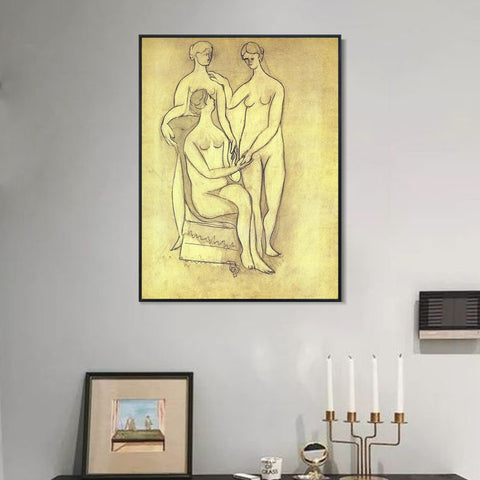 INVIN ART Framed Canvas Giclee Print Art 1920-Trois-femmes by Pablo Picasso Wall Art Living Room Home Office Decorations
