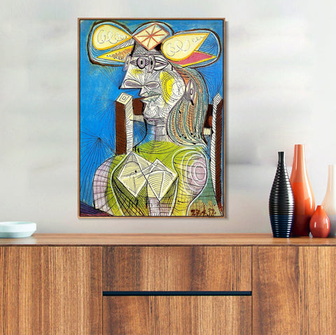 INVIN ART Framed Canvas Giclee Print Art 1938 Buste de Femme assise (Dora) by Pablo Picasso Wall Art Living Room Home Office Decorations