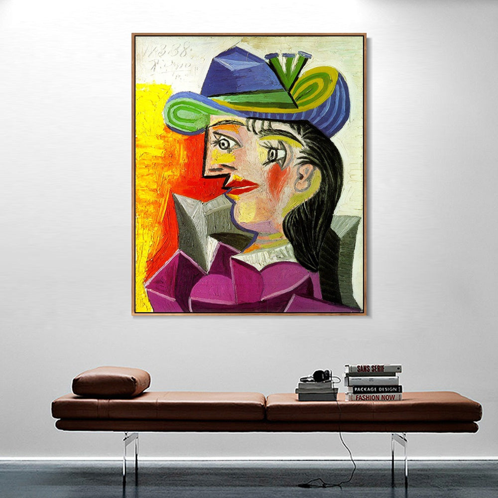INVIN ART Framed Canvas Giclee Print Art 1938 Femme au chapeau bleu by Pablo Picasso Wall Art Living Room Home Office Decorations