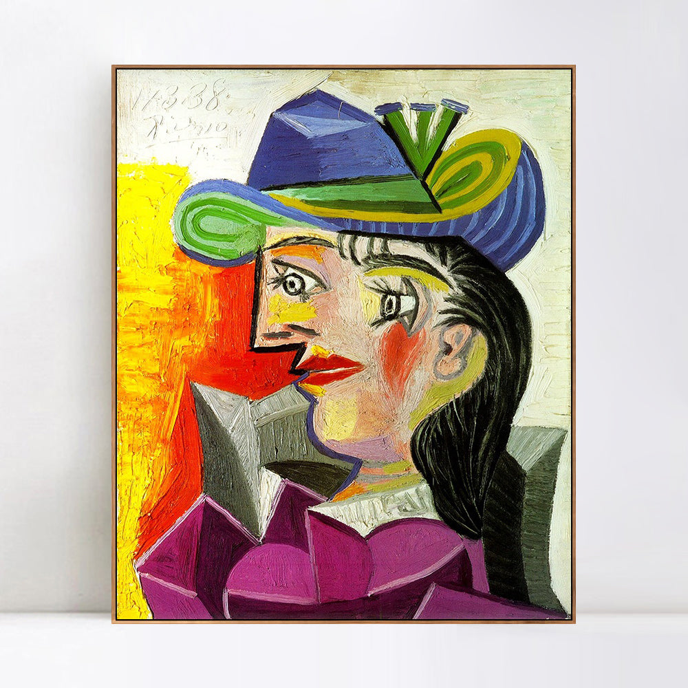 INVIN ART Framed Canvas Giclee Print Art 1938 Femme au chapeau bleu by Pablo Picasso Wall Art Living Room Home Office Decorations