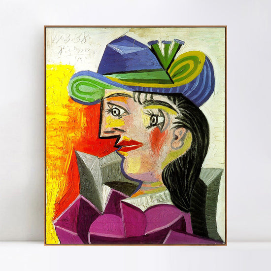 INVIN ART Framed Canvas Giclee Print Art 1938 Femme au chapeau bleu by Pablo Picasso Wall Art Living Room Home Office Decorations