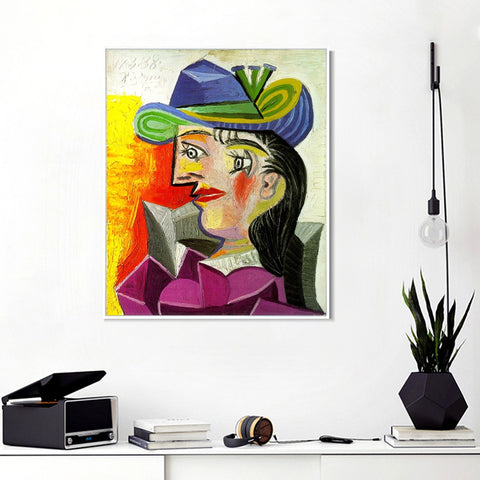 INVIN ART Framed Canvas Giclee Print Art 1938 Femme au chapeau bleu by Pablo Picasso Wall Art Living Room Home Office Decorations