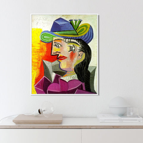 INVIN ART Framed Canvas Giclee Print Art 1938 Femme au chapeau bleu by Pablo Picasso Wall Art Living Room Home Office Decorations