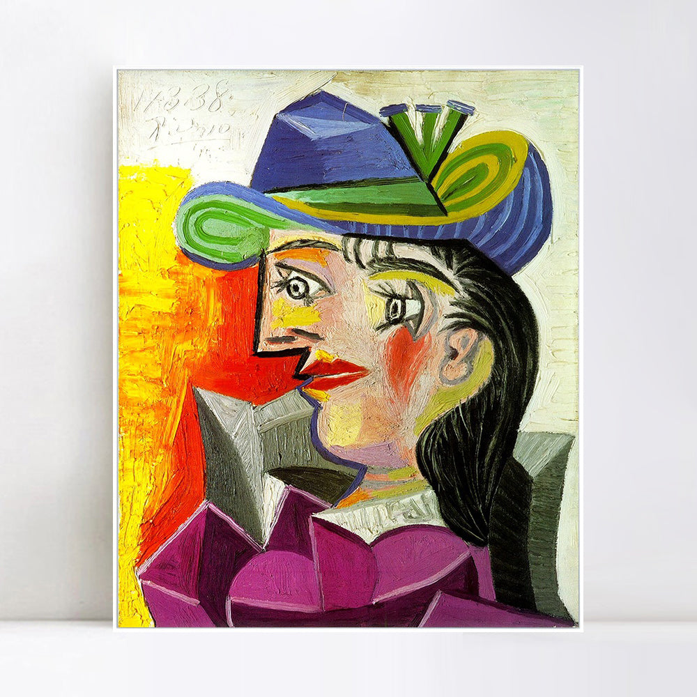 INVIN ART Framed Canvas Giclee Print Art 1938 Femme au chapeau bleu by Pablo Picasso Wall Art Living Room Home Office Decorations
