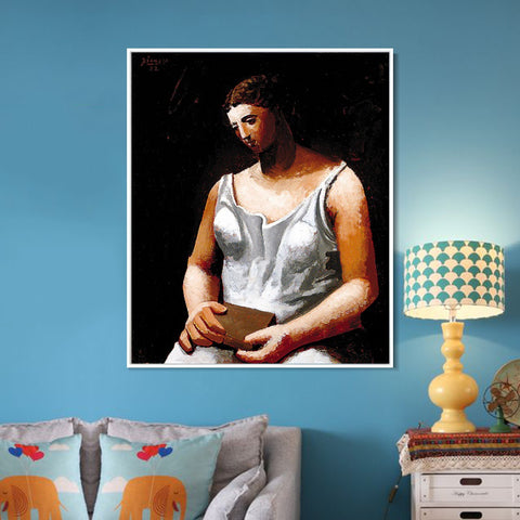 INVIN ART Framed Canvas Giclee Print Art 1922 Femme en blanc by Pablo Picasso Wall Art Living Room Home Office Decorations