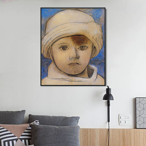 INVIN ART Framed Canvas Giclee Print Art 1923 Portrait de Paulo au bonnet blanc by Pablo Picasso Wall Art Living Room Home Office Decorations