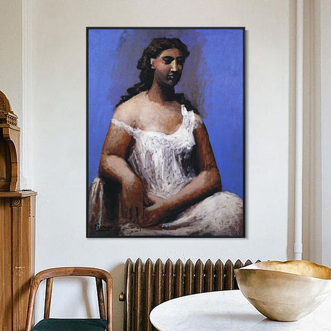 INVIN ART Framed Canvas Giclee Print Art 1923 Femme assise en chemise by Pablo Picasso Wall Art Living Room Home Office Decorations