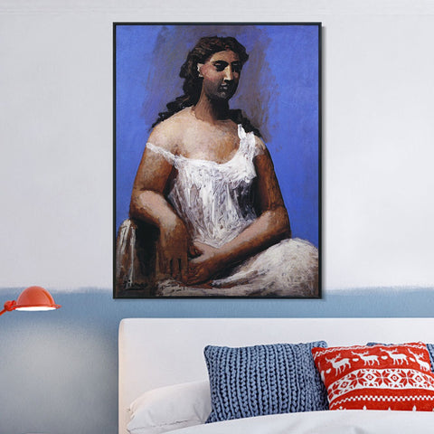 INVIN ART Framed Canvas Giclee Print Art 1923 Femme assise en chemise by Pablo Picasso Wall Art Living Room Home Office Decorations