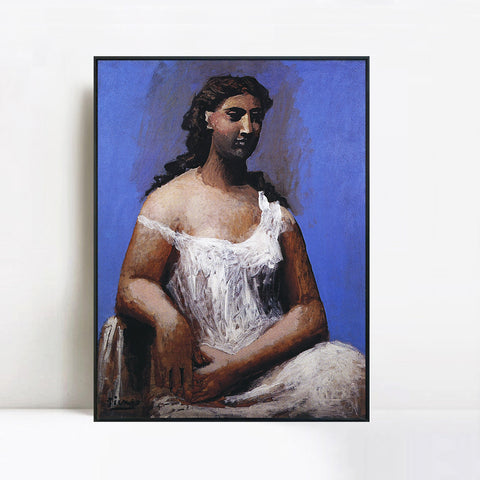 INVIN ART Framed Canvas Giclee Print Art 1923 Femme assise en chemise by Pablo Picasso Wall Art Living Room Home Office Decorations