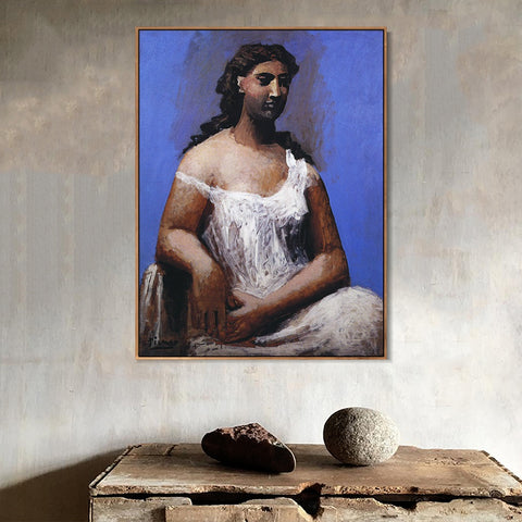 INVIN ART Framed Canvas Giclee Print Art 1923 Femme assise en chemise by Pablo Picasso Wall Art Living Room Home Office Decorations