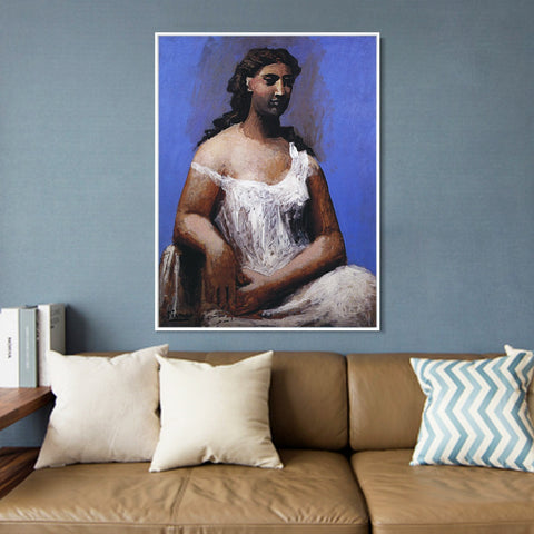 INVIN ART Framed Canvas Giclee Print Art 1923 Femme assise en chemise by Pablo Picasso Wall Art Living Room Home Office Decorations