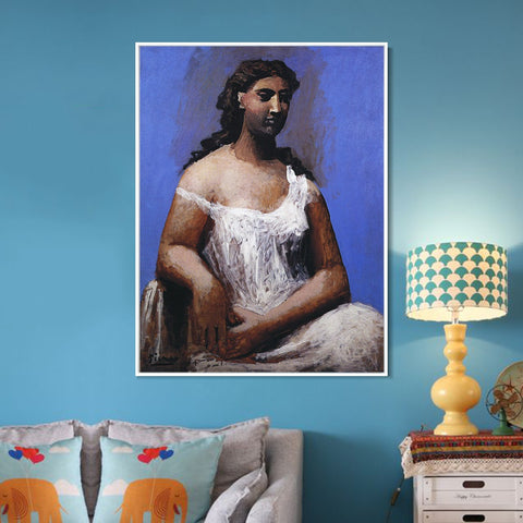 INVIN ART Framed Canvas Giclee Print Art 1923 Femme assise en chemise by Pablo Picasso Wall Art Living Room Home Office Decorations