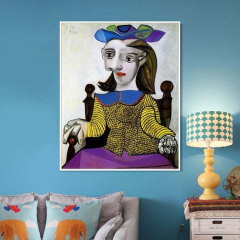 INVIN ART Framed Canvas Giclee Print Art 1939 Le chandail jaune (Dora) by Pablo Picasso Wall Art Living Room Home Office Decorations