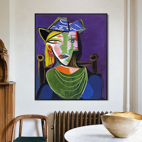 INVIN ART Framed Canvas Giclee Print Art 1938 Portrait de femme au col vert (Marie-Th??r??se Walter) by Pablo Picasso Wall Art Living Room Home Office Decorations