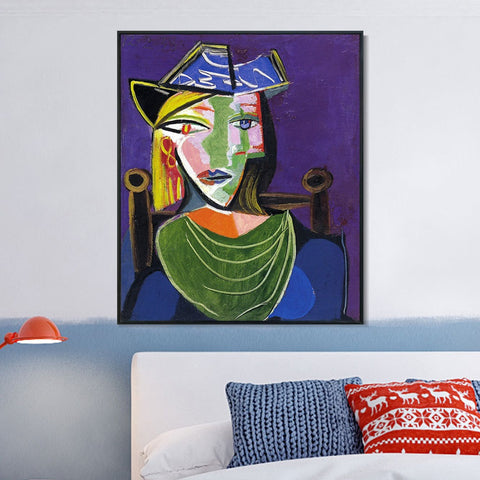 INVIN ART Framed Canvas Giclee Print Art 1938 Portrait de femme au col vert (Marie-Th??r??se Walter) by Pablo Picasso Wall Art Living Room Home Office Decorations