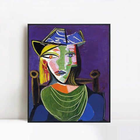 INVIN ART Framed Canvas Giclee Print Art 1938 Portrait de femme au col vert (Marie-Th??r??se Walter) by Pablo Picasso Wall Art Living Room Home Office Decorations