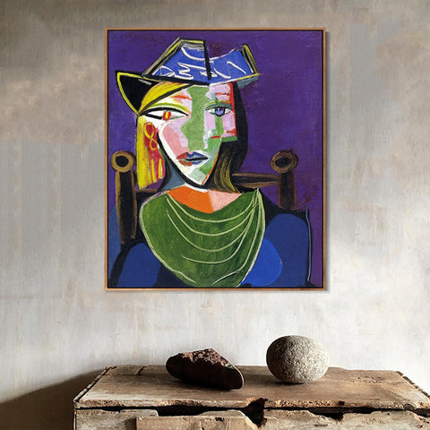 INVIN ART Framed Canvas Giclee Print Art 1938 Portrait de femme au col vert (Marie-Th??r??se Walter) by Pablo Picasso Wall Art Living Room Home Office Decorations