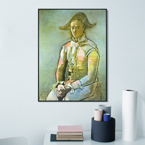 INVIN ART Framed Canvas Giclee Print Art 1923 Arlequin assis (Jacinto Salvado) by Pablo Picasso Wall Art Living Room Home Office Decorations