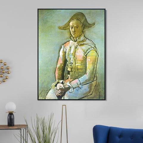 INVIN ART Framed Canvas Giclee Print Art 1923 Arlequin assis (Jacinto Salvado) by Pablo Picasso Wall Art Living Room Home Office Decorations