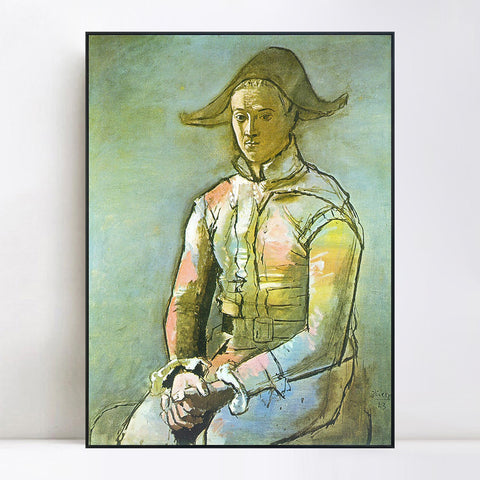 INVIN ART Framed Canvas Giclee Print Art 1923 Arlequin assis (Jacinto Salvado) by Pablo Picasso Wall Art Living Room Home Office Decorations