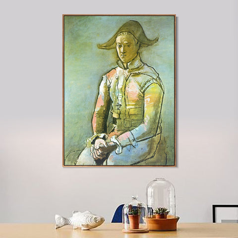 INVIN ART Framed Canvas Giclee Print Art 1923 Arlequin assis (Jacinto Salvado) by Pablo Picasso Wall Art Living Room Home Office Decorations