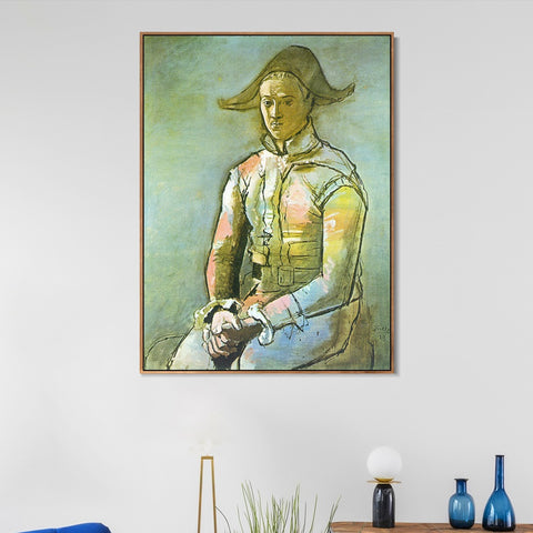 INVIN ART Framed Canvas Giclee Print Art 1923 Arlequin assis (Jacinto Salvado) by Pablo Picasso Wall Art Living Room Home Office Decorations