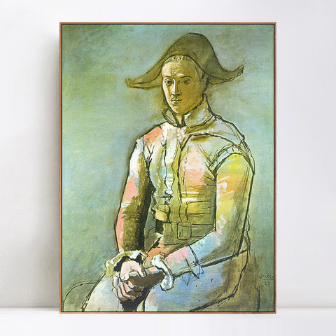 INVIN ART Framed Canvas Giclee Print Art 1923 Arlequin assis (Jacinto Salvado) by Pablo Picasso Wall Art Living Room Home Office Decorations