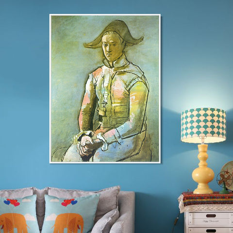INVIN ART Framed Canvas Giclee Print Art 1923 Arlequin assis (Jacinto Salvado) by Pablo Picasso Wall Art Living Room Home Office Decorations