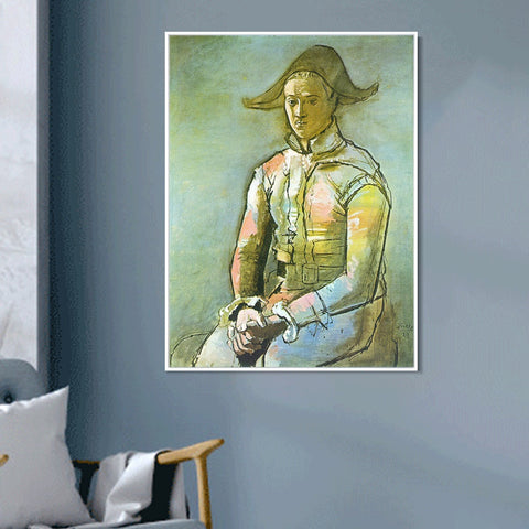 INVIN ART Framed Canvas Giclee Print Art 1923 Arlequin assis (Jacinto Salvado) by Pablo Picasso Wall Art Living Room Home Office Decorations