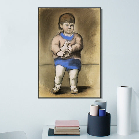INVIN ART Framed Canvas Giclee Print Art 1923 Enfant au cheval de bois (Paulo) [L'enfant au jouet] by Pablo Picasso Wall Art Living Room Home Office Decorations