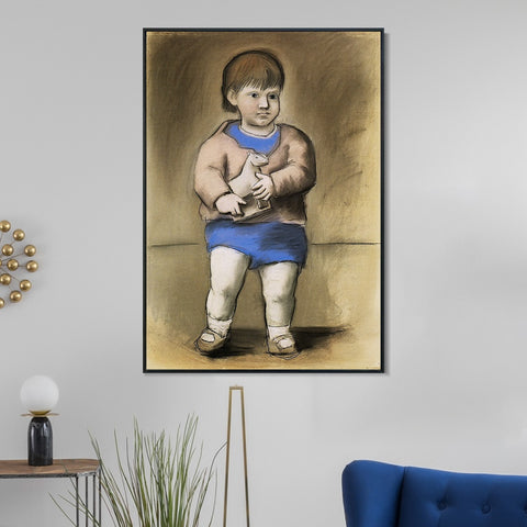 INVIN ART Framed Canvas Giclee Print Art 1923 Enfant au cheval de bois (Paulo) [L'enfant au jouet] by Pablo Picasso Wall Art Living Room Home Office Decorations