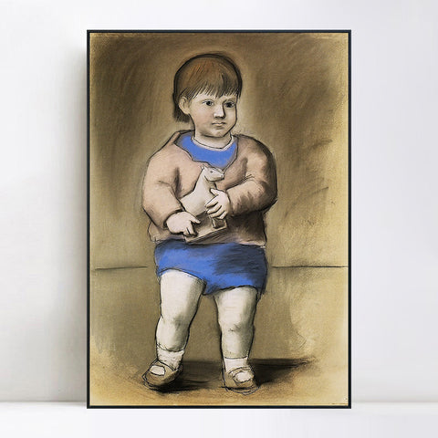 INVIN ART Framed Canvas Giclee Print Art 1923 Enfant au cheval de bois (Paulo) [L'enfant au jouet] by Pablo Picasso Wall Art Living Room Home Office Decorations