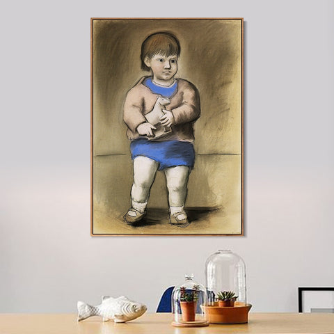 INVIN ART Framed Canvas Giclee Print Art 1923 Enfant au cheval de bois (Paulo) [L'enfant au jouet] by Pablo Picasso Wall Art Living Room Home Office Decorations