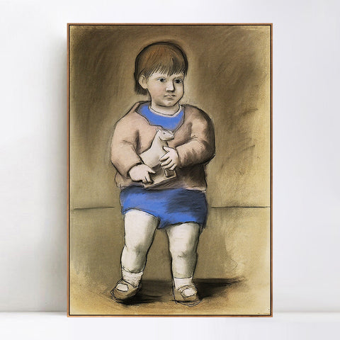 INVIN ART Framed Canvas Giclee Print Art 1923 Enfant au cheval de bois (Paulo) [L'enfant au jouet] by Pablo Picasso Wall Art Living Room Home Office Decorations