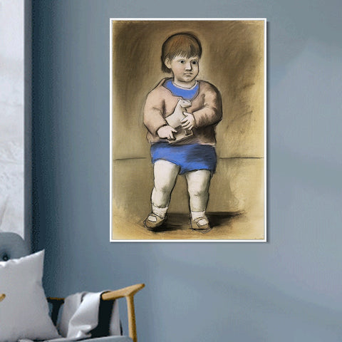 INVIN ART Framed Canvas Giclee Print Art 1923 Enfant au cheval de bois (Paulo) [L'enfant au jouet] by Pablo Picasso Wall Art Living Room Home Office Decorations