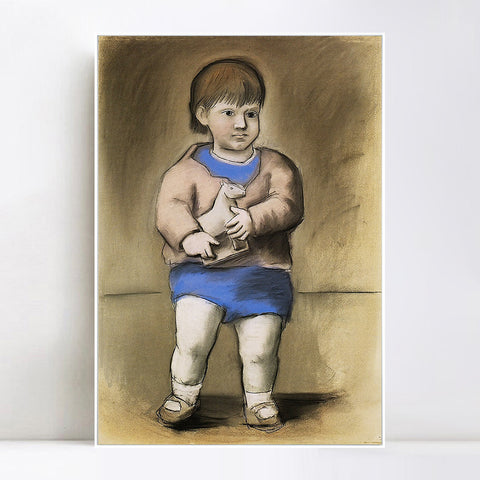 INVIN ART Framed Canvas Giclee Print Art 1923 Enfant au cheval de bois (Paulo) [L'enfant au jouet] by Pablo Picasso Wall Art Living Room Home Office Decorations