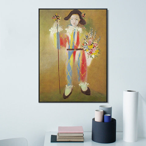 INVIN ART Framed Canvas Giclee Print Art 1923 Paul en arlequin avec des fleurs by Pablo Picasso Wall Art Living Room Home Office Decorations